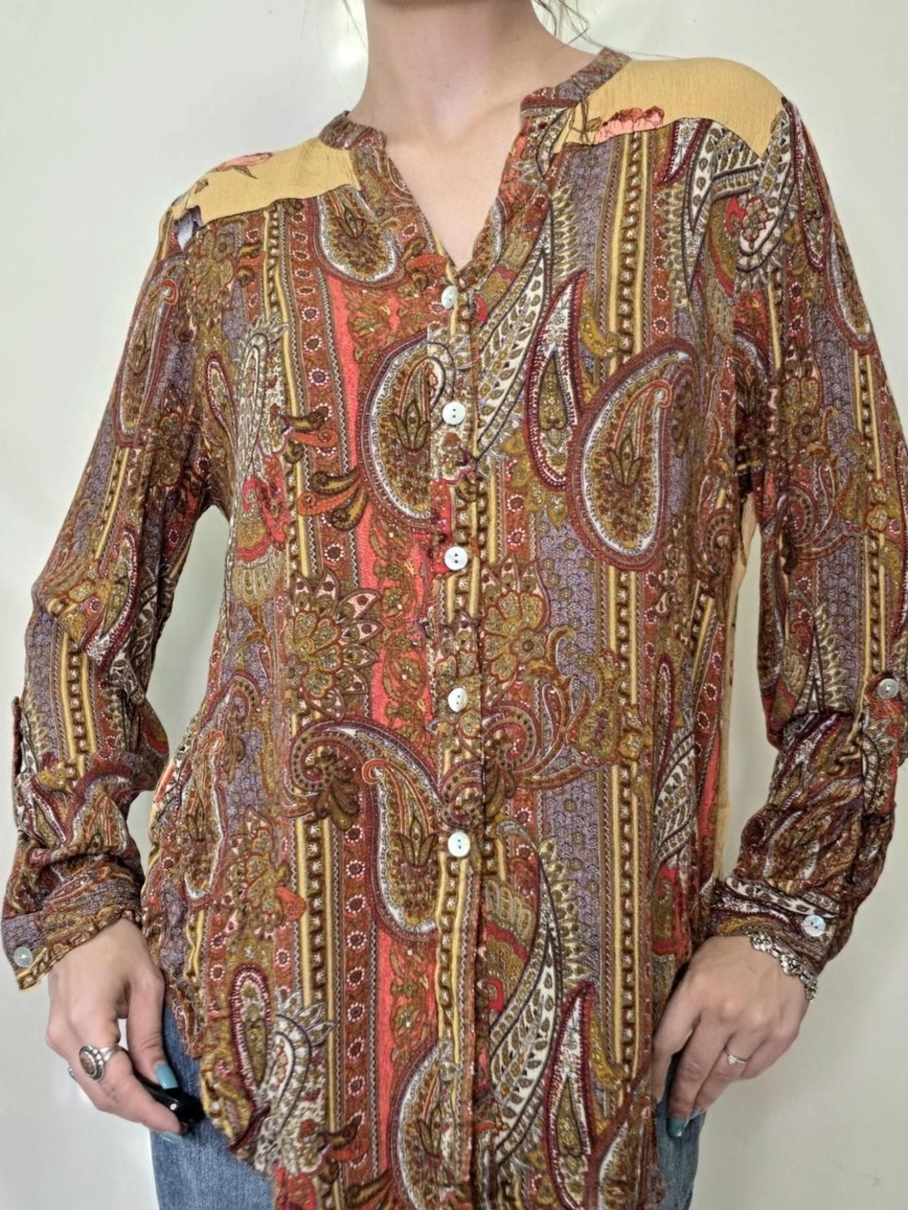 western paisley & floral button up top